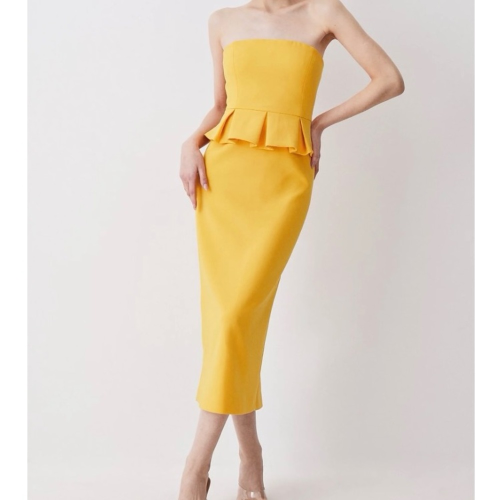 Karen Millen yellow midi peplum dress